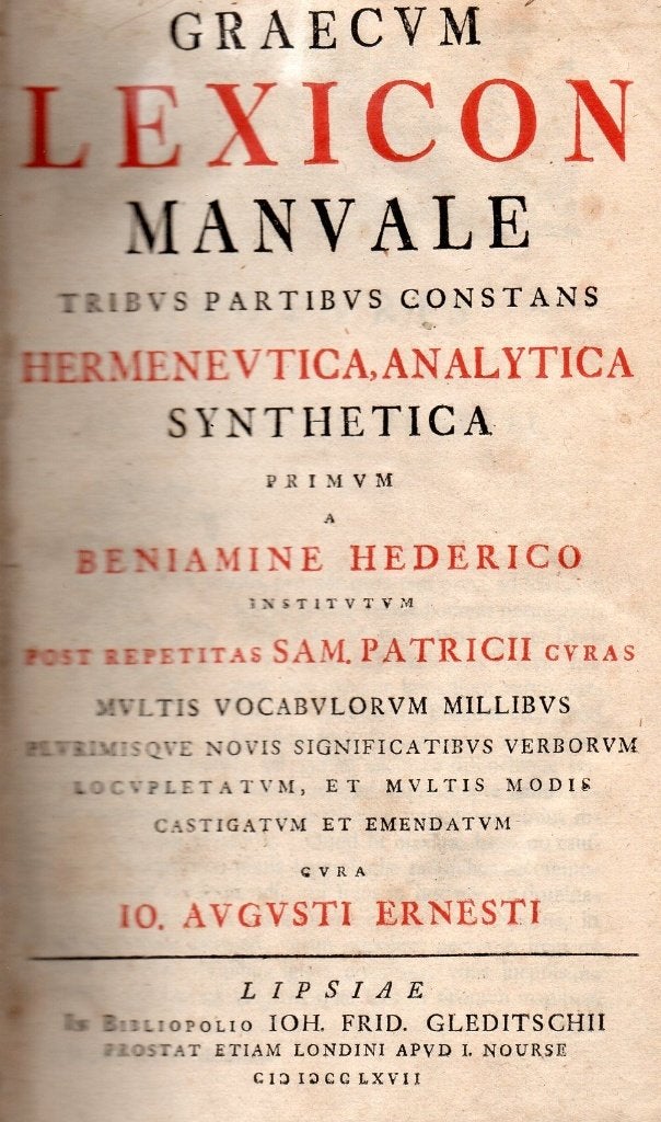 Graecum Lexicon Manvale (Leipzig/London 1767), Ophalen of Verzenden
