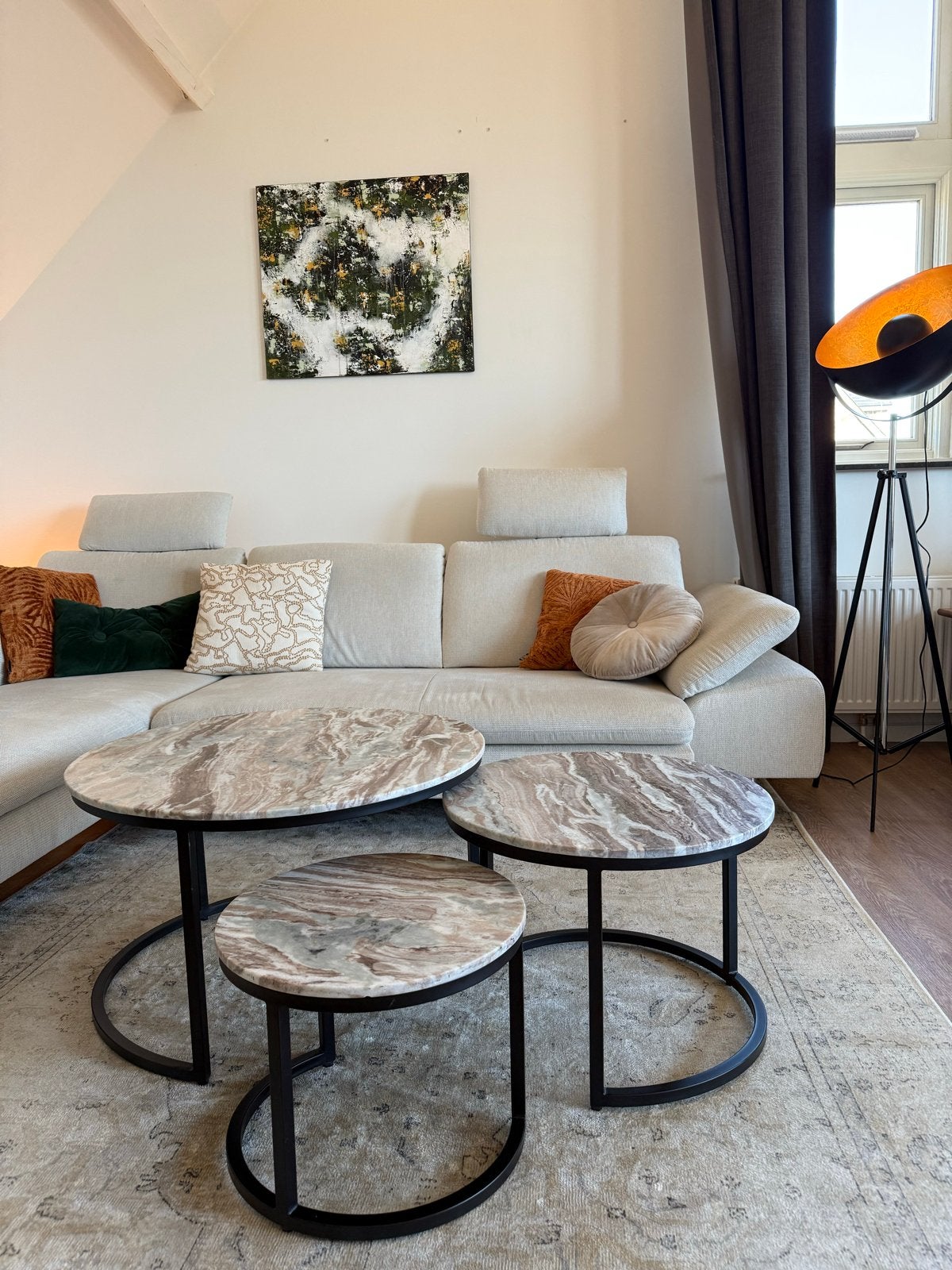 Set van 3 marmeren salontafels / Marble Coffee Tables, Ophalen, Gebruikt, Meerkleurig, Steen/keramiek