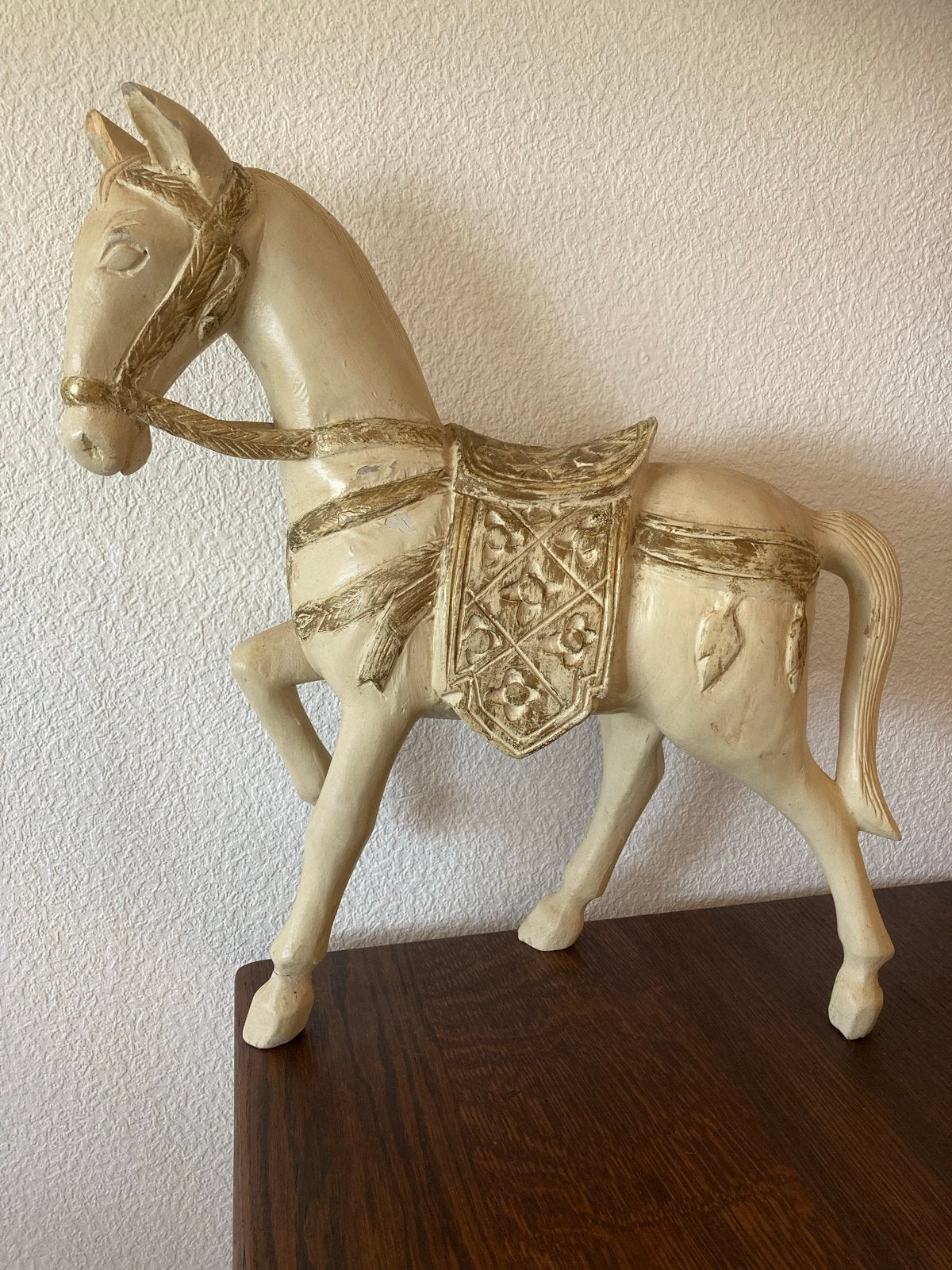 Decoratief houten paard in Chinese Tang stijl - 45cm, Hout, Gebruikt, Beige, Ophalen of Verzenden