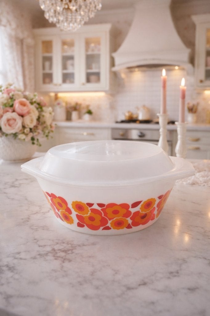 vintage acropal france lotus Pyrex ovenschaal/deksel/R.bloem, Ophalen of Verzenden
