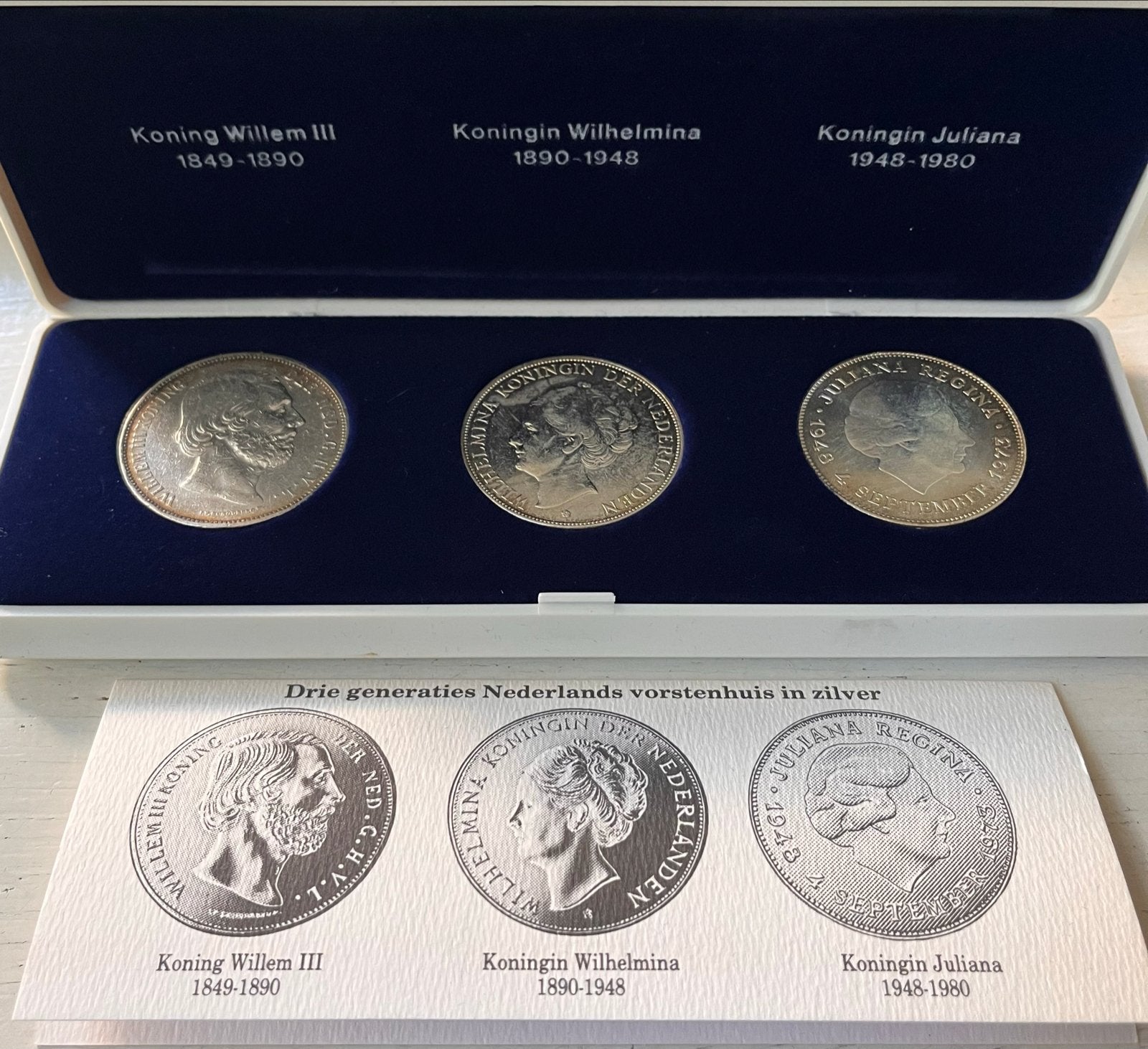 Zilveren munten set: Willem III, Wilhelmina, Juliana, Koningin Juliana, Setje, Zilver, Overige waardes