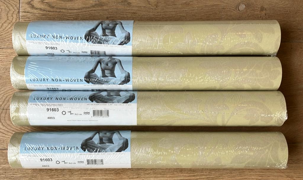 Dutch wallcoverings behang licht kahki groen goud, Ophalen of Verzenden, 10 tot 25 m², Groen, Floral