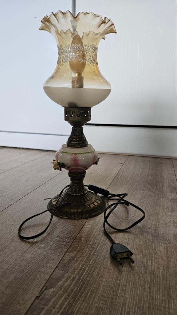 Antiek, brocante electrische olielamp, Ophalen, Minder dan 50 cm