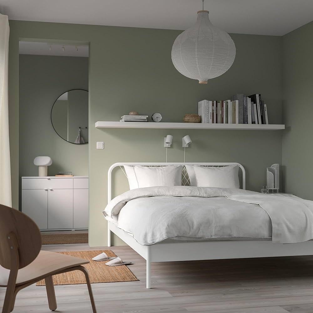 Ikea bed Nesttun 140x200 inclusief lattenbodems, Ophalen, Wit, Tweepersoons, 140 cm