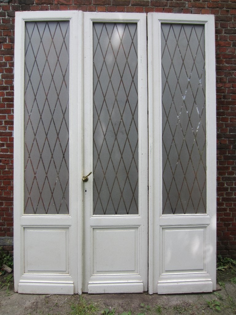 270hx195br Driedlg. deurenset prachtig glas scheidingswand, Antiek en Kunst, Antiek | Overige Antiek, Ophalen