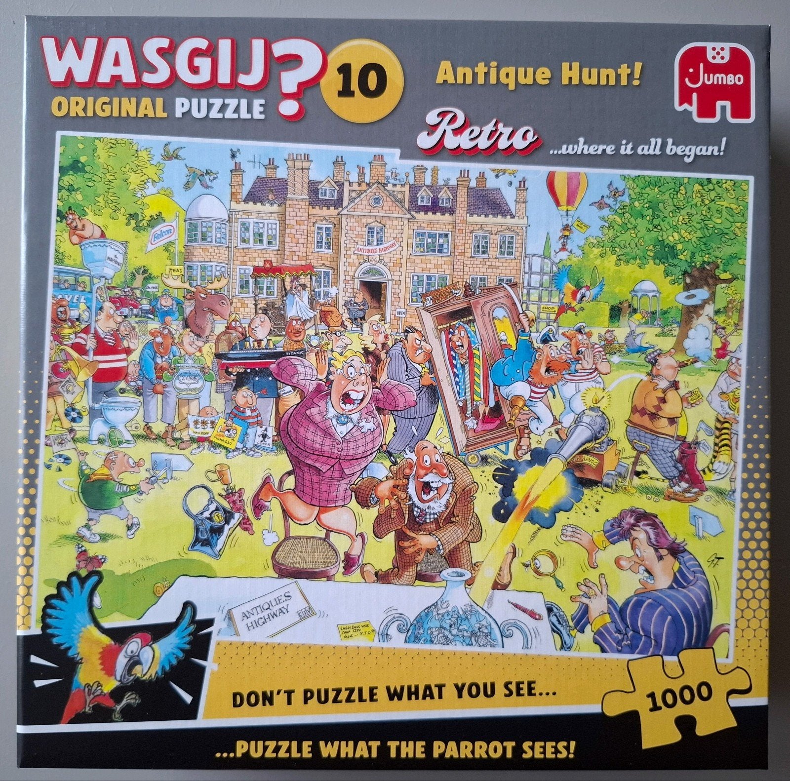 Wasgij puzzel original retro 10 Antique Hunt! (Antiekjacht!, Ophalen of Verzenden, 500 t/m 1500 stukjes, Zo goed als nieuw, Legpuzzel