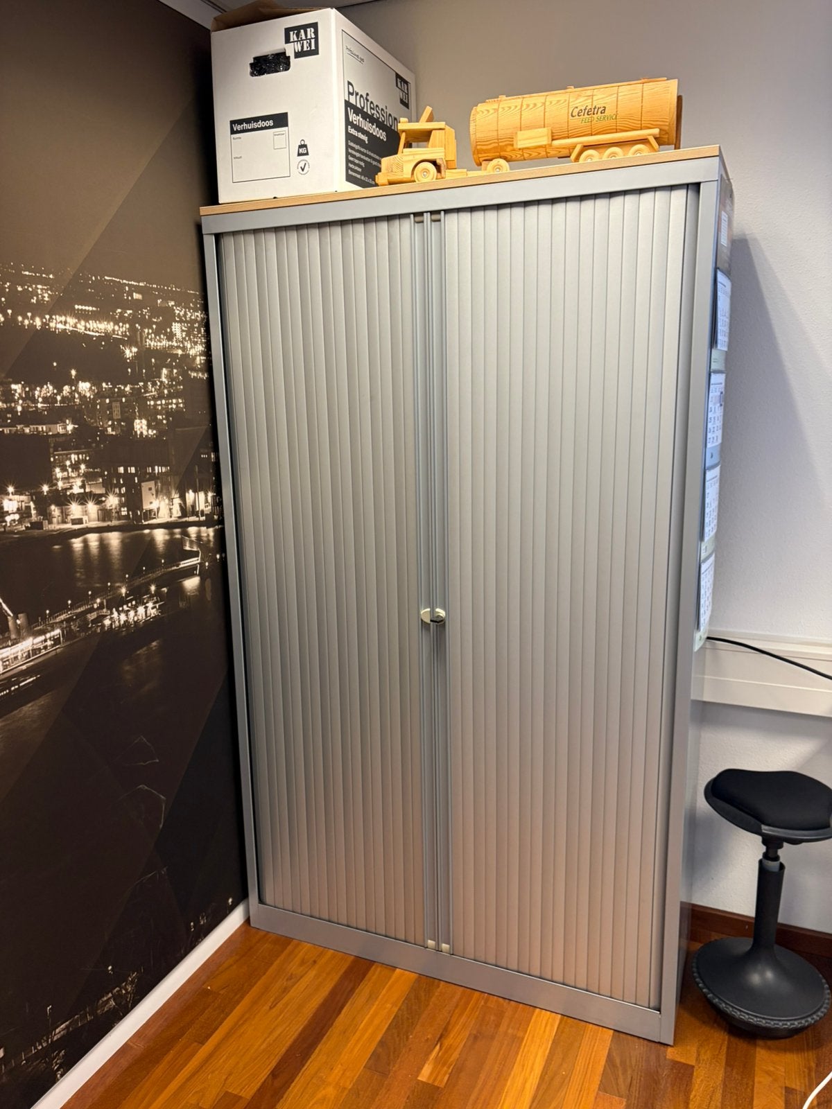 Grijze stalen archiefkast met roldeuren, 120 cm breed, Zakelijke goederen, Ophalen, Gebruikt, Kast, Archief en Opbergen