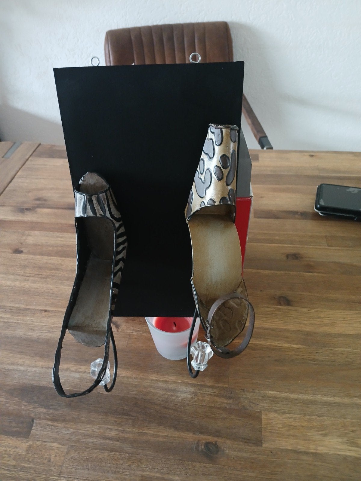 Unieke kandelaar in schoenvorm - Leopard & Zebra print, Huis en Inrichting, Woonaccessoires | Kandelaars en Kaarsen, Gebruikt