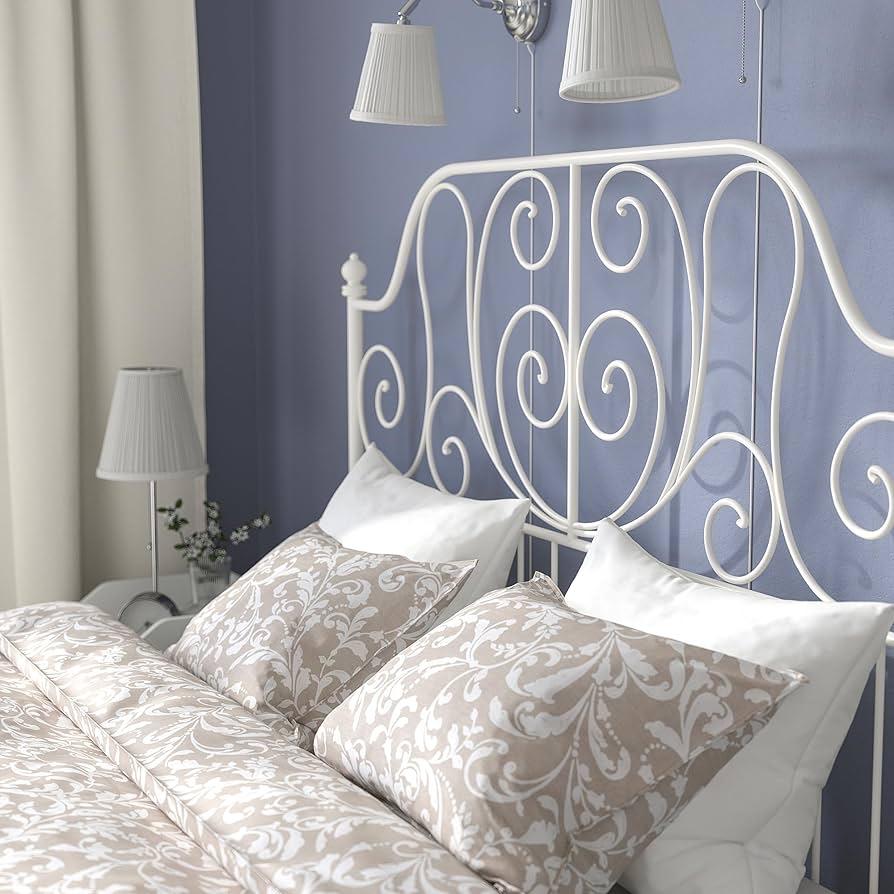 IKEA Leirvik Bedframe 140x200 cm wit metaal, Huis en Inrichting, Slaapkamer | Bedden, Ophalen, Gebruikt, Wit, Tweepersoons