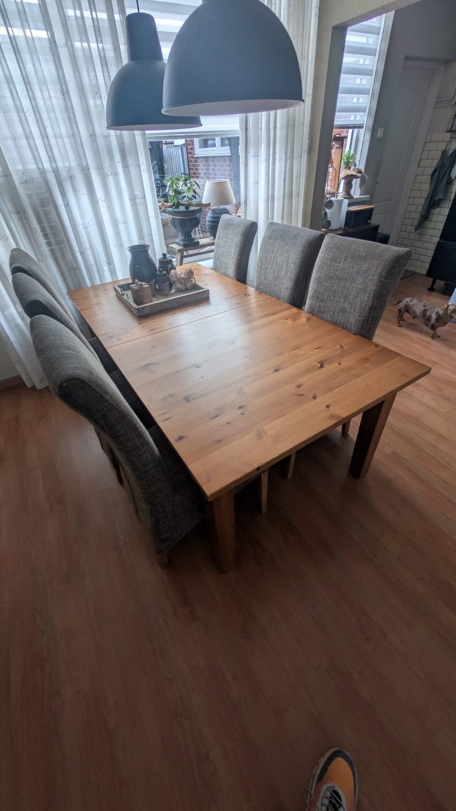 Uitschuifbare eettafel met 6 stoelen, Huis en Inrichting, Tafels | Eettafels, Gebruikt, 50 tot 100 cm, 150 tot 200 cm, Vier personen