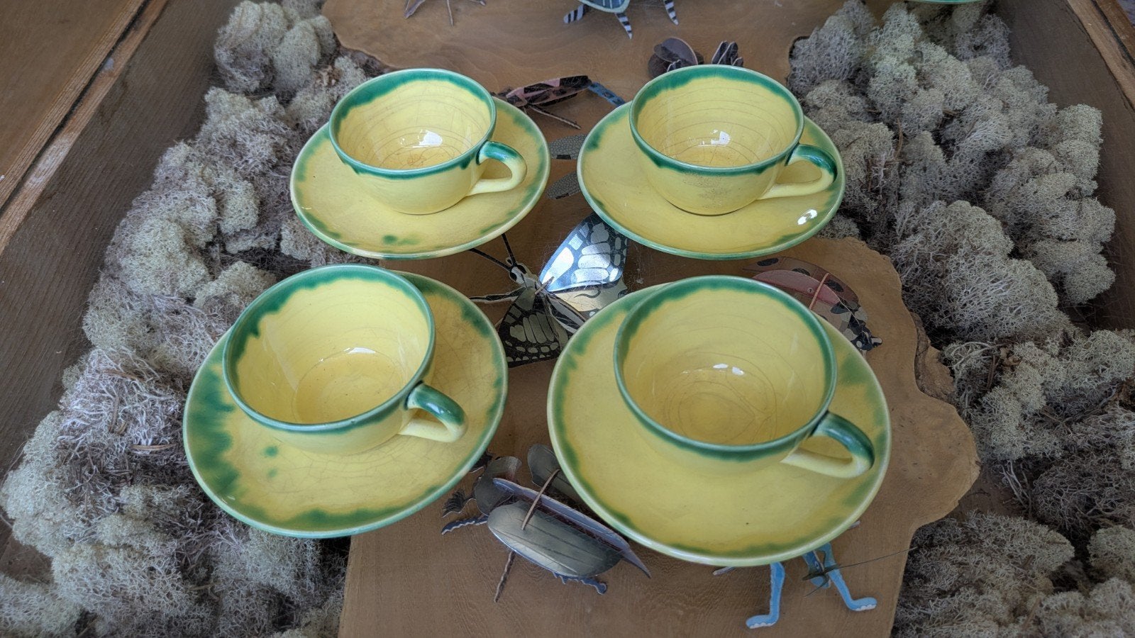 Vintage antieke Gien France theeset - 4 theekopjes met schot, Ophalen