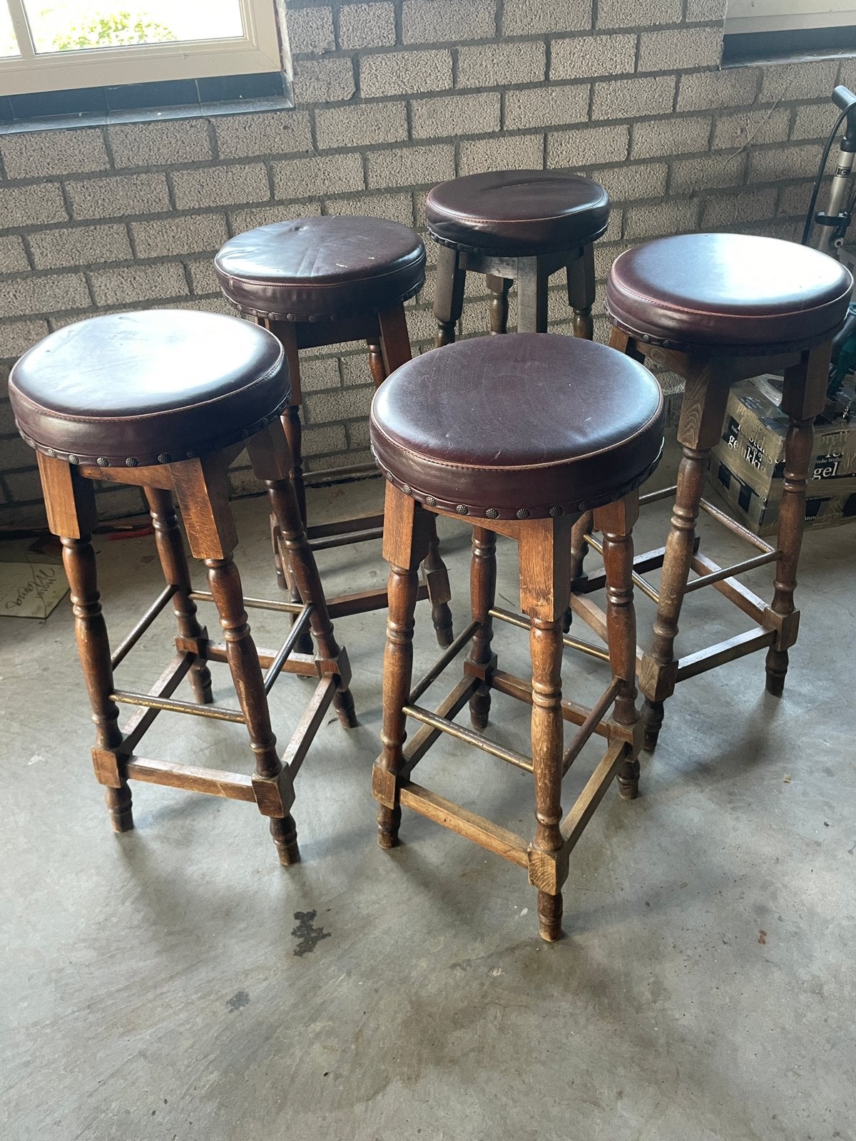 5 Originele Barkrukken Nostalgische Café-uitstraling, Ophalen, 5 krukken of meer, 60 tot 90 cm, Zo goed als nieuw