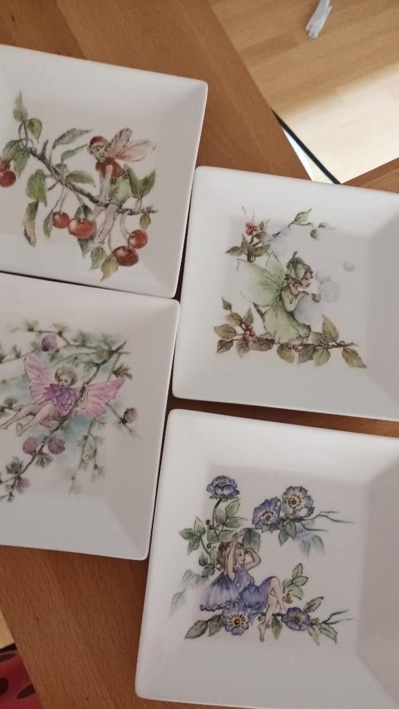 8 gebaksbordjes handgeschilderd elfjes, Ophalen, Zo goed als nieuw, Bord(en), Overige stijlen
