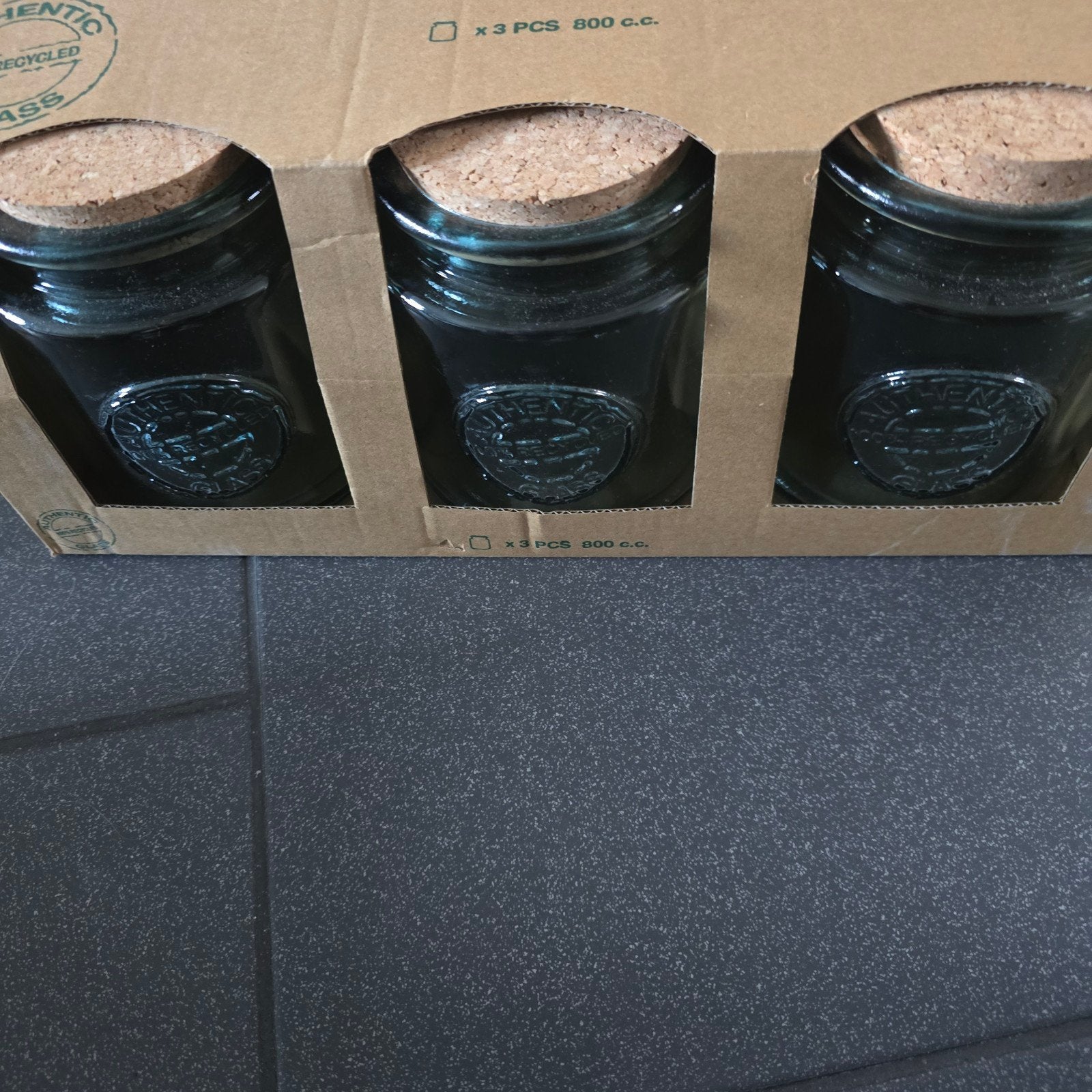 Set van 3 glazen voorraadpotten met kurken deksel, Glas, Nieuw, Ophalen of Verzenden, Voorraadpot