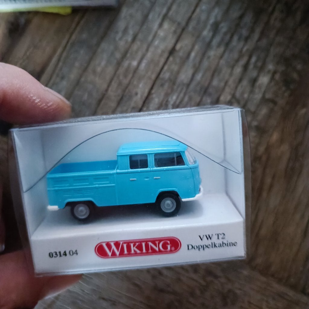 Wiking 0314 04 VW volkswagen bus T2 Dubbel cabine ijs blauw, Ophalen of Verzenden, Nieuw, Auto, Wiking