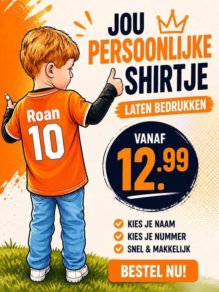 WK T-shirts met eigen naam en rugnummer vanaf 12.99, Ophalen of Verzenden, Nieuw