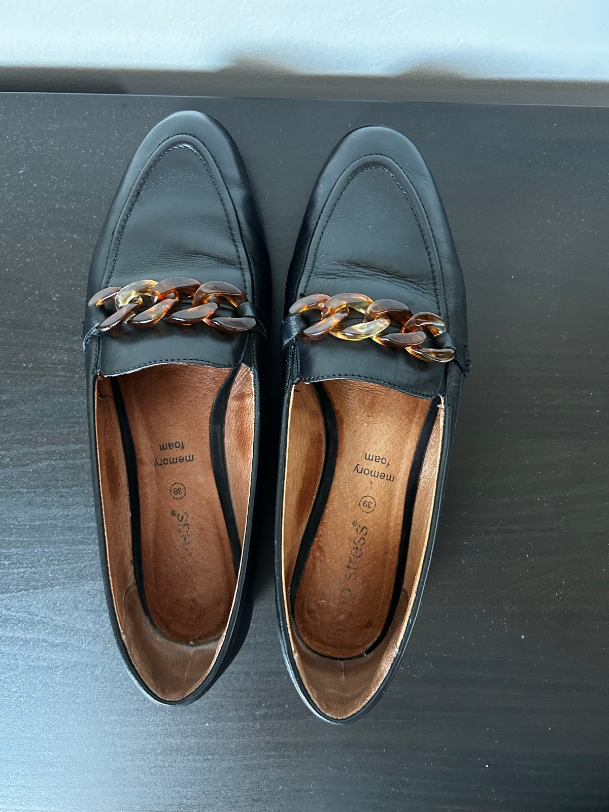 Manfield No Stress Leren Loafers Zwart Maat 39, Ophalen, Zo goed als nieuw, Zwart, Instappers
