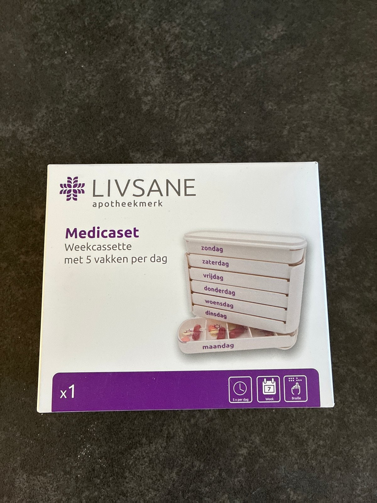 LIVSANE Medicijndoos met 5 vakken per dag NIEUW, Sport en Fitness, Gezondheidsproducten en Wellness, Ophalen, Nieuw, Overige typen