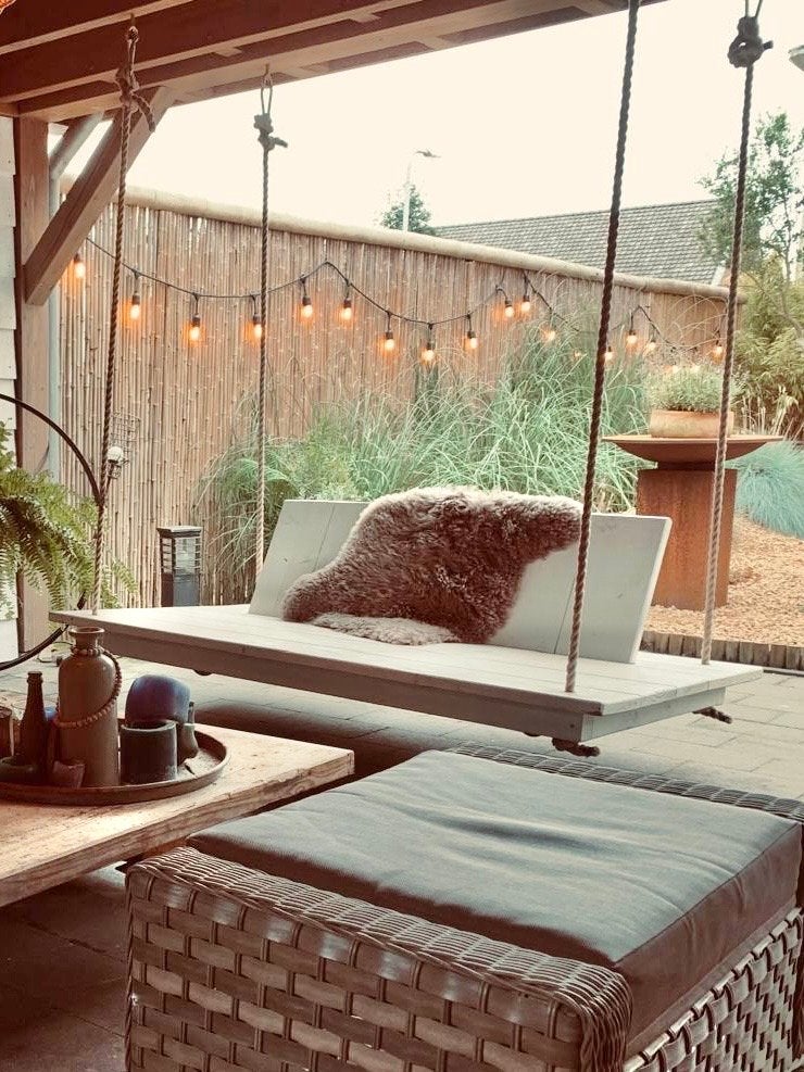 Houten hangbank voor buiten - Schommelbank, Tuin en Terras, Tuinbanken, Ophalen, Zo goed als nieuw, Hout, Schommelbank