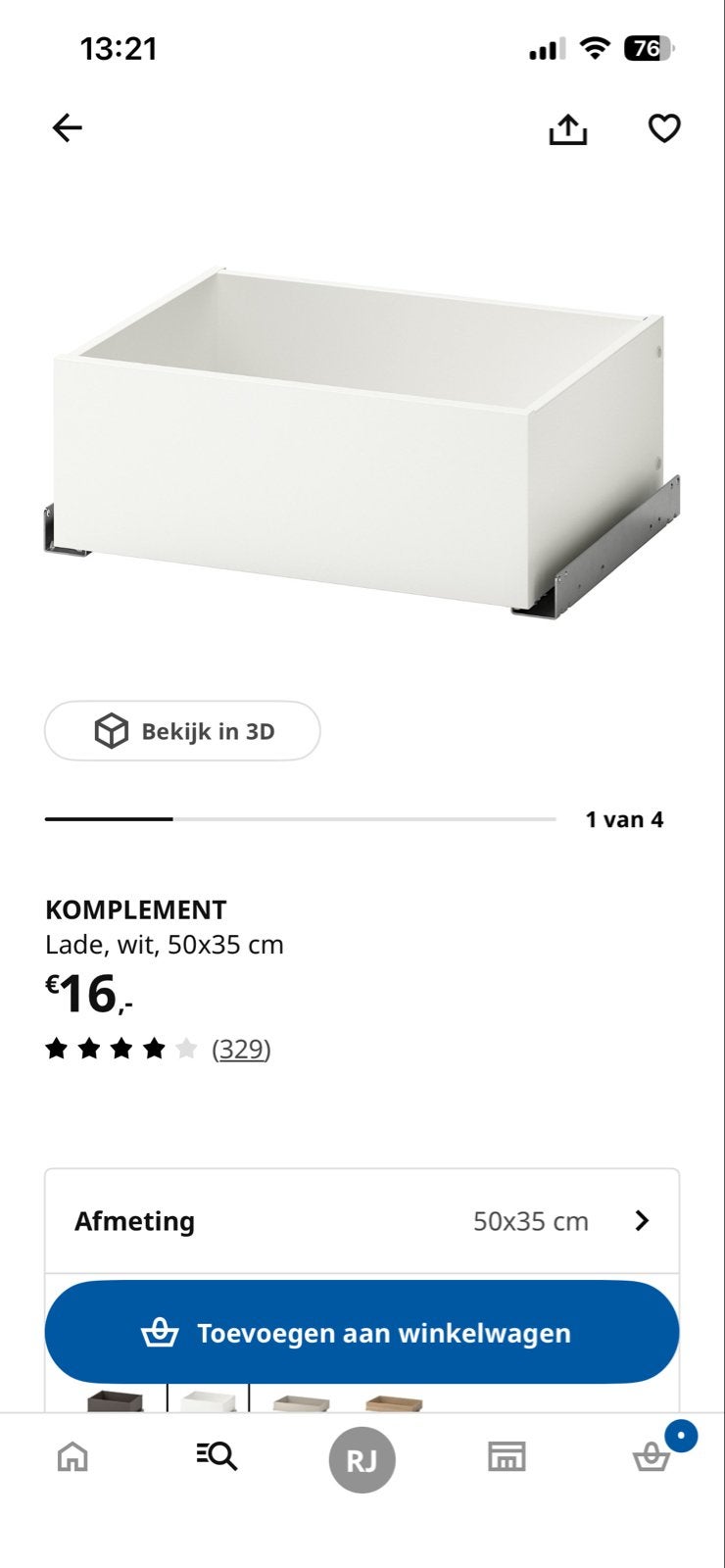 4x IKEA KOMPLEMENT Lade wit 50x35 cm - Lichte Gebruikssporen, Ophalen, Overige materialen, Gebruikt, 50 tot 100 cm