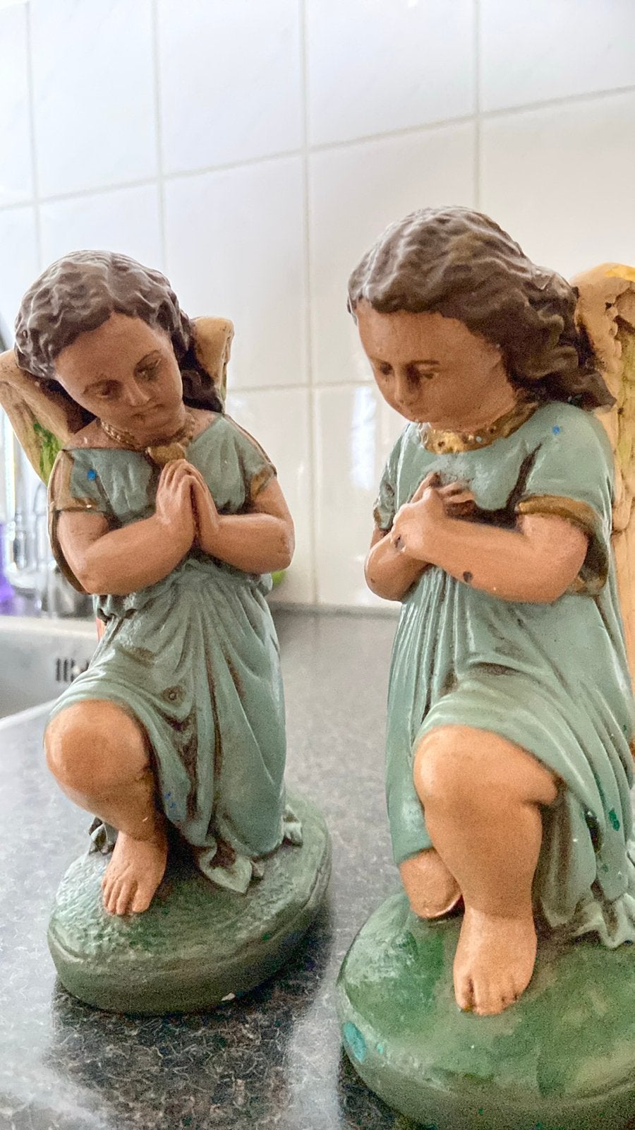 Antieke Engeltjes - Set van 2 Biddende Beeldjes, Ophalen of Verzenden
