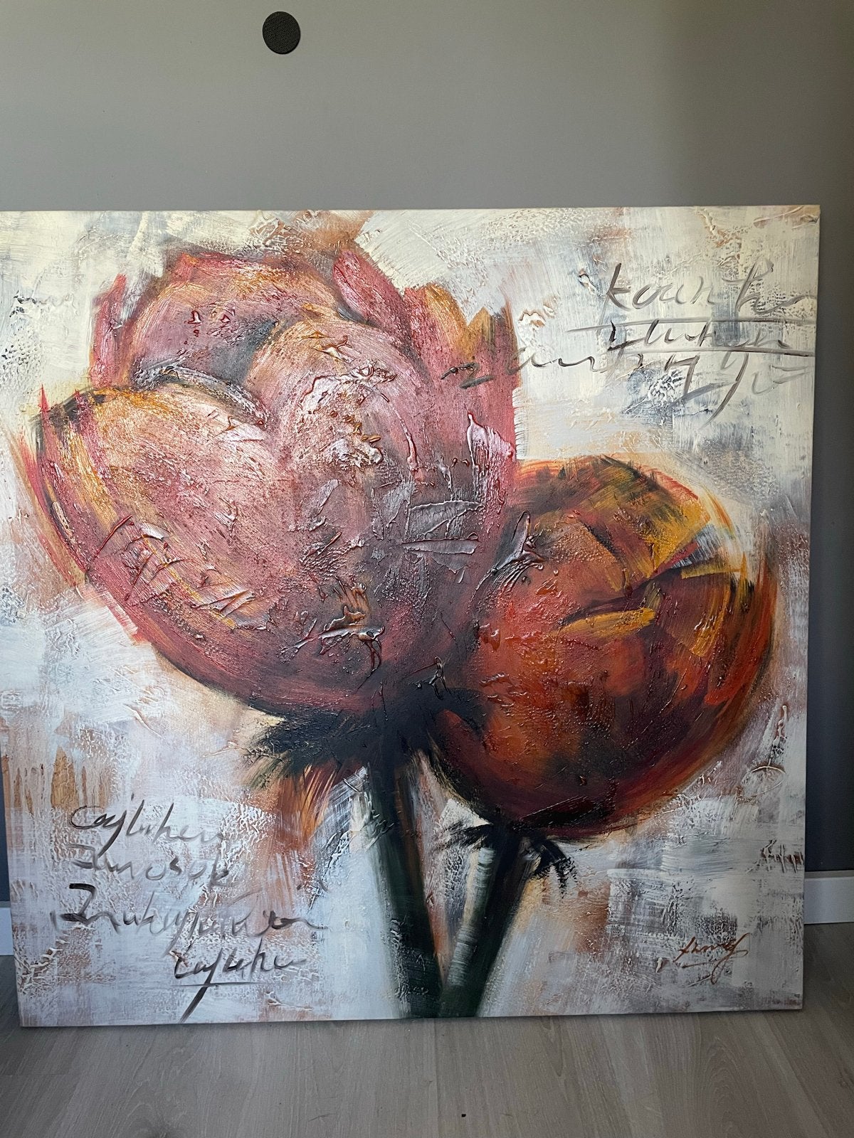 Groot abstract schilderij met bloemen, Ophalen