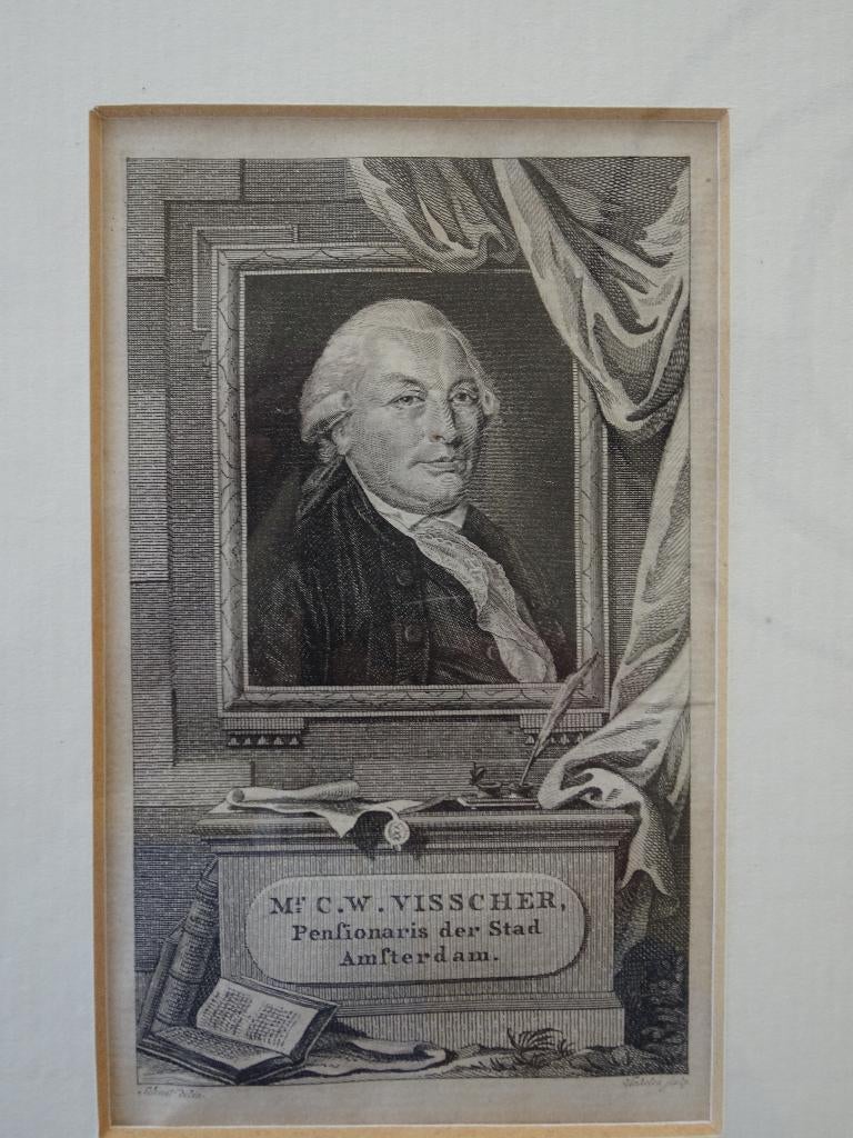 gravure portret CW Visscher pensionaris Amsterdam, Vinkeles, Antiek en Kunst, Kunst | Etsen en Gravures, Verzenden
