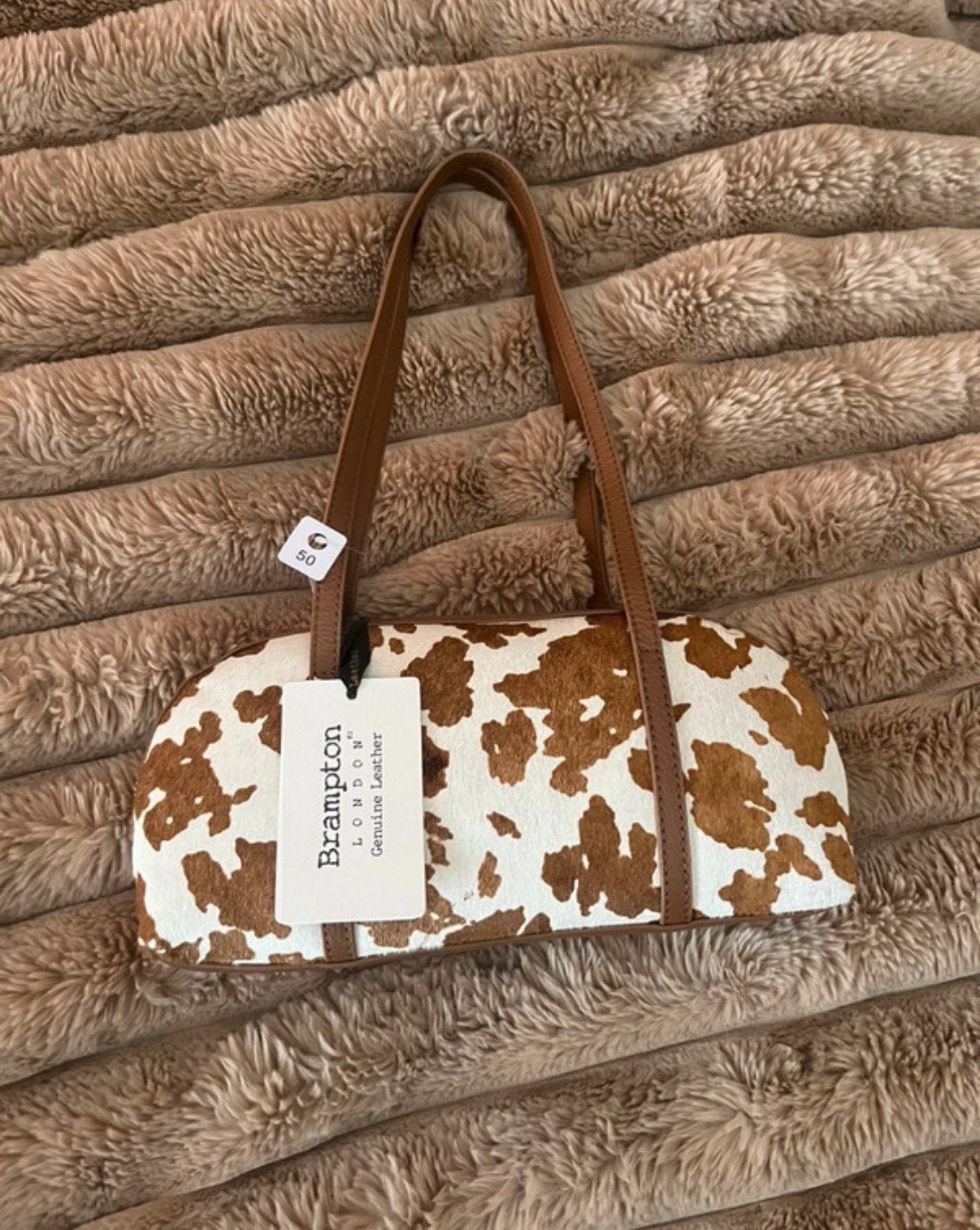 Brampton London Handtas met koeienprint, Ophalen of Verzenden, Nieuw, Bruin, Handtas