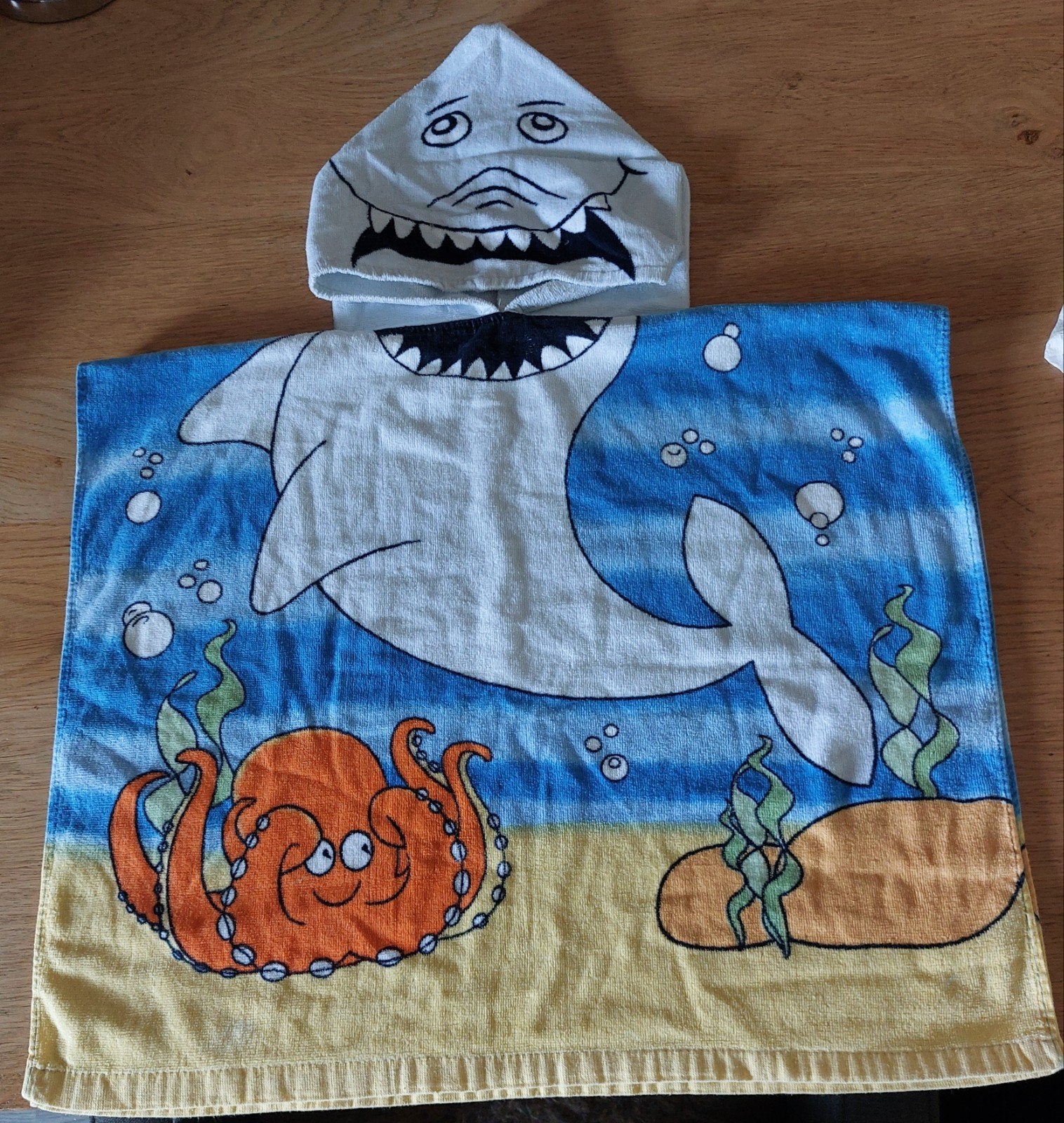 Kinderponcho met haai en octopus - 100% katoen, Ophalen, Gebruikt, Jongen of Meisje, Zwem-accessoire