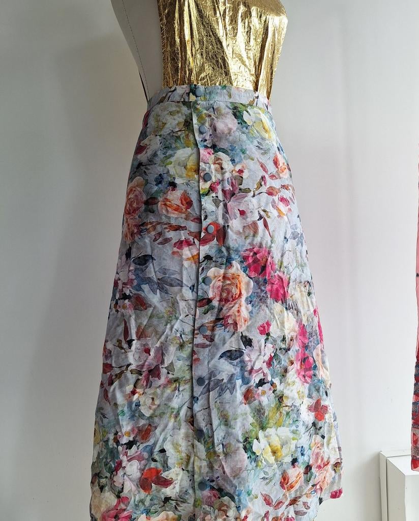 Klokrok tenjoy bloemenprint XL 40-44 midi kuitlengte, Maat 42/44 (L), Ophalen of Verzenden, Zo goed als nieuw, Roze