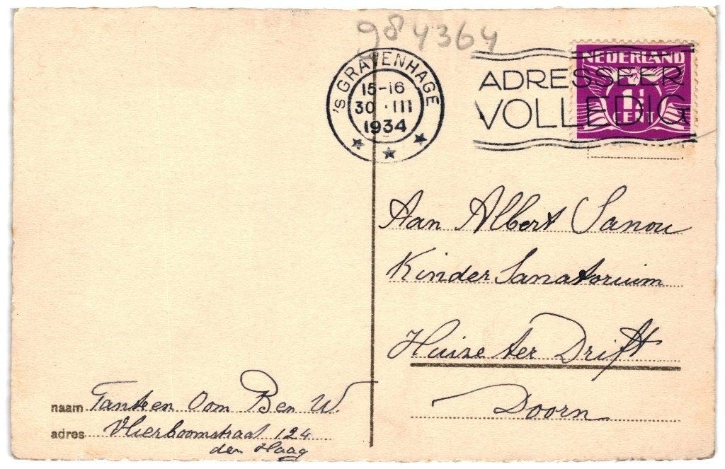 984364	Den Haag	Paleis	Kon Moeder 1934	Gelopen met Postzegel, Ophalen of Verzenden, 1920 tot 1940, Gelopen, Zuid-Holland