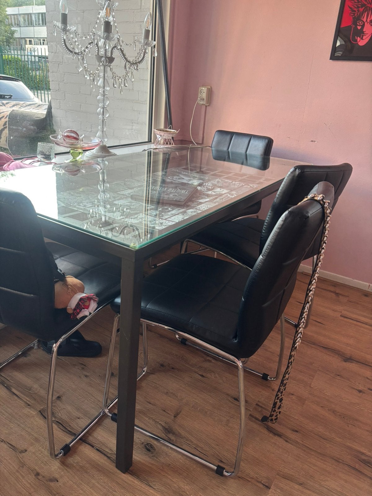 IKEA eettafel glazen plaat, Huis en Inrichting, Ophalen, 50 tot 100 cm, Rechthoekig, Glas
