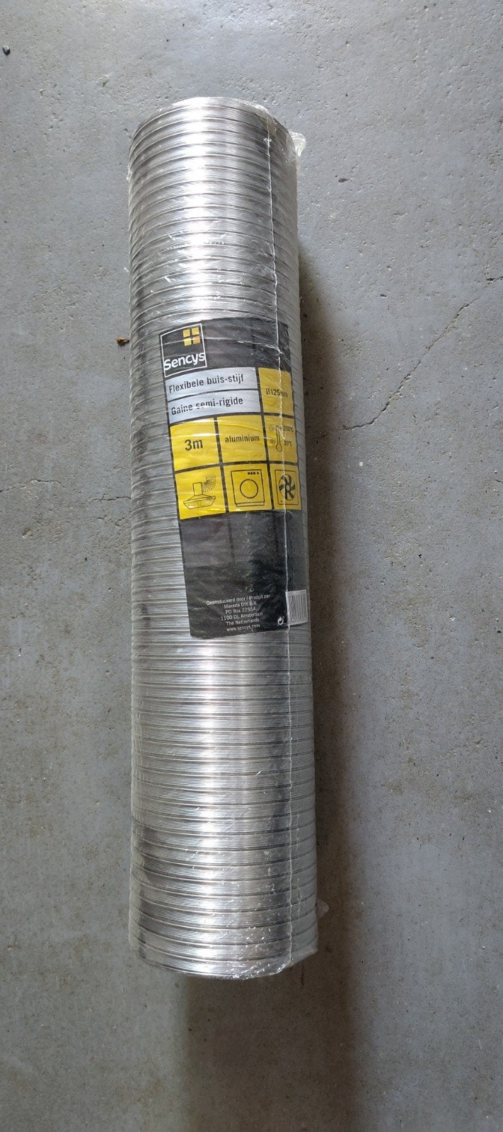 NIEUW Sencys Flexibele buis-stijf aluminium Ø125mm 3m, Doe-het-zelf en Verbouw, Ophalen of Verzenden, Nieuw, Ventilator en Afzuiger