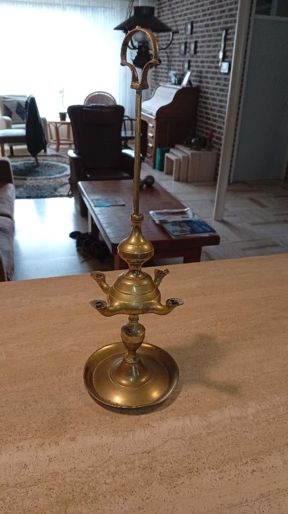 Antiek koperen olielamp, snotneus, Antiek en Kunst, Antiek | Koper en Brons, Ophalen, Koper