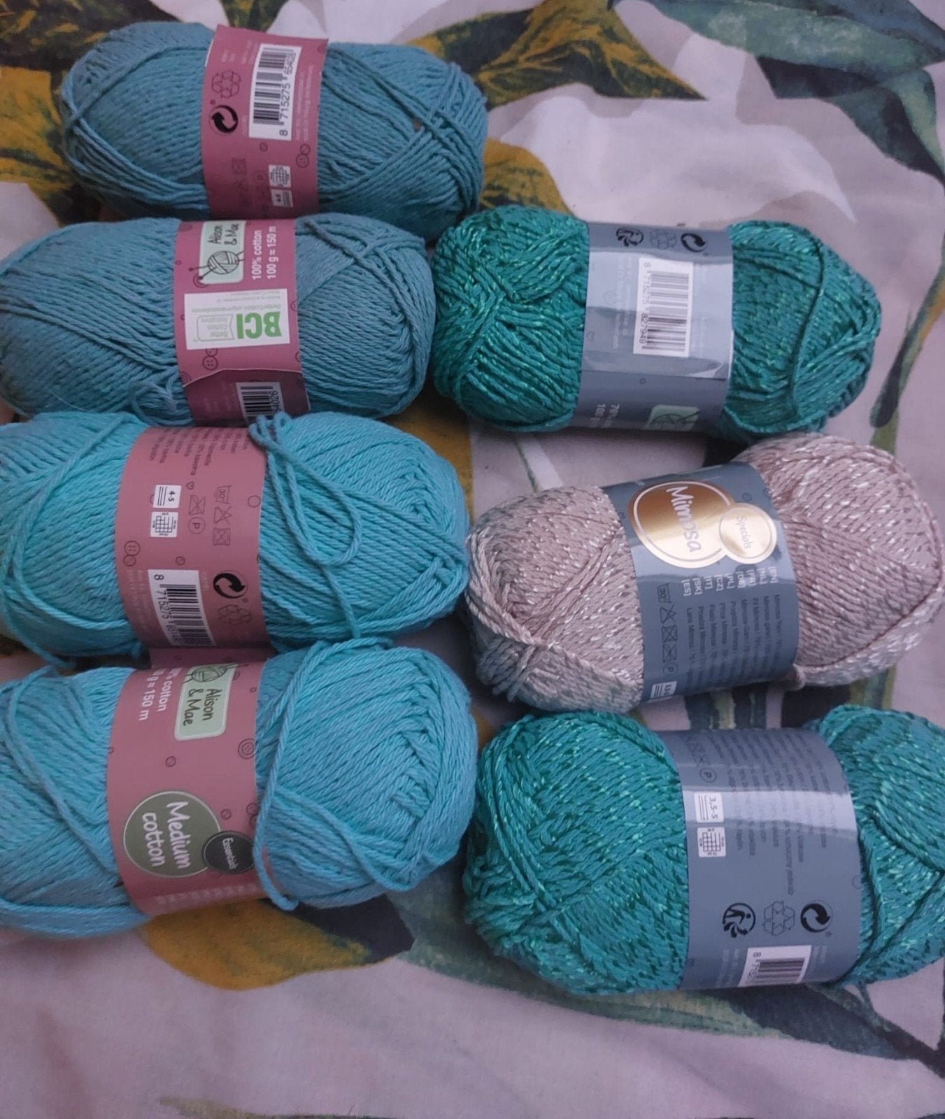 7 bollen katoen verschillende kleuren groen (Alison&Mae), Ophalen of Verzenden, Nieuw, Breien of Haken, Wol of Garen