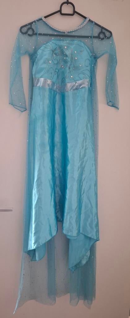 Prachtige luxe Elsa jurk (Frozen) met toebehoren, Ophalen, Zo goed als nieuw, 134 t/m 140, Meisje