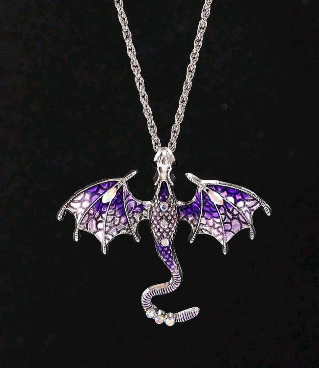 Nieuwe Drakenketting met Paarse Vleugels en Strass, Ophalen, Overige materialen, Met hanger, Paars