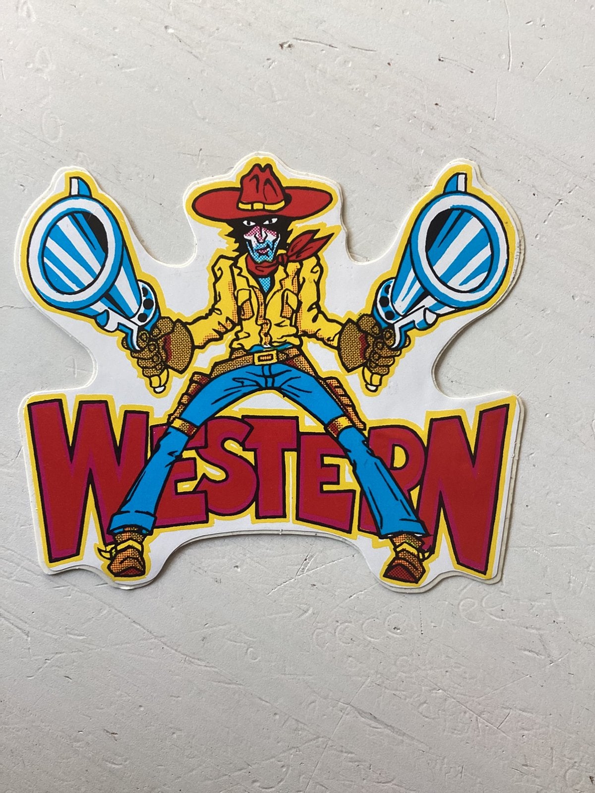 Sticker Western (cowboy/strip), Verzenden, Zo goed als nieuw, Strip of Tekenfilm
