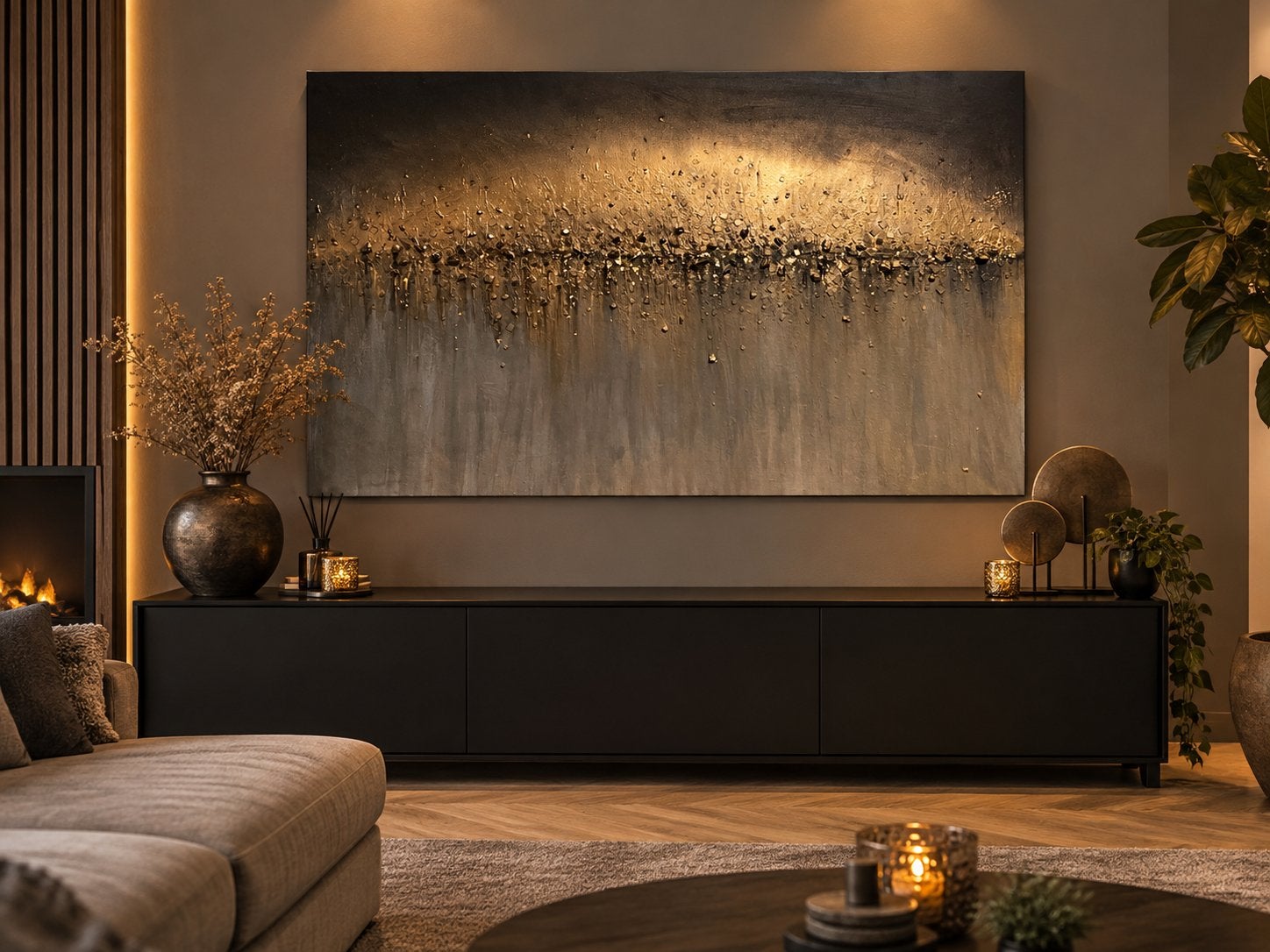 Handgemaakt Mozaïek Schilderij met Bladgoud Abstract Canvas, Ophalen of Verzenden