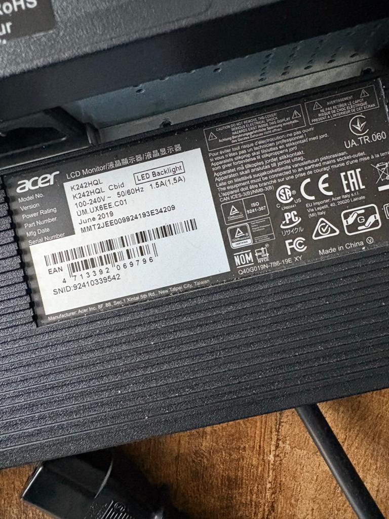 Acer K242HQL Cbid 23.6 inch Full HD Monitor, Computers en Software, Monitoren, Ophalen, Gebruikt, Full HD, DVI
