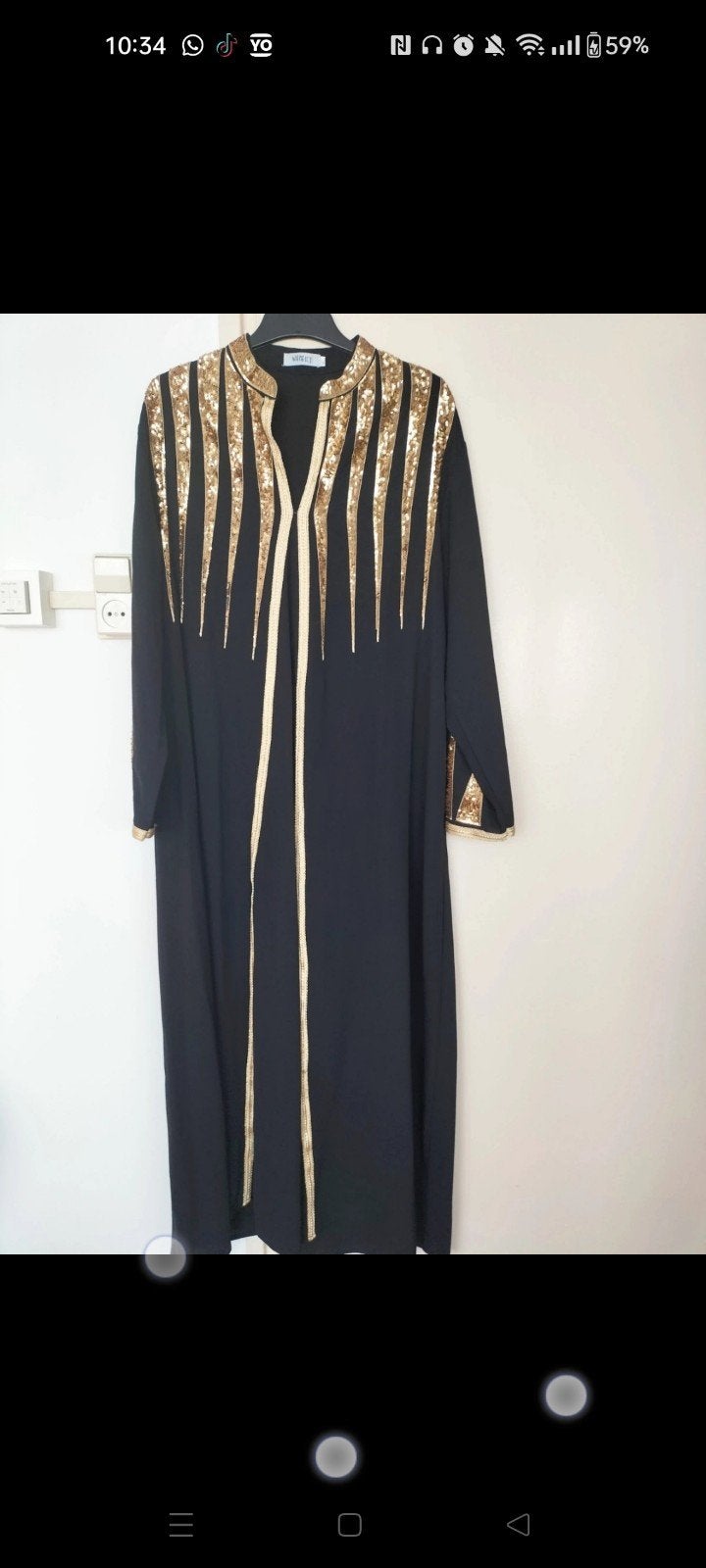 Zwarte jurk/abaya met gouden pailletten, Maat 38/40 (M), Galajurk, WHITE ICY, Zwart