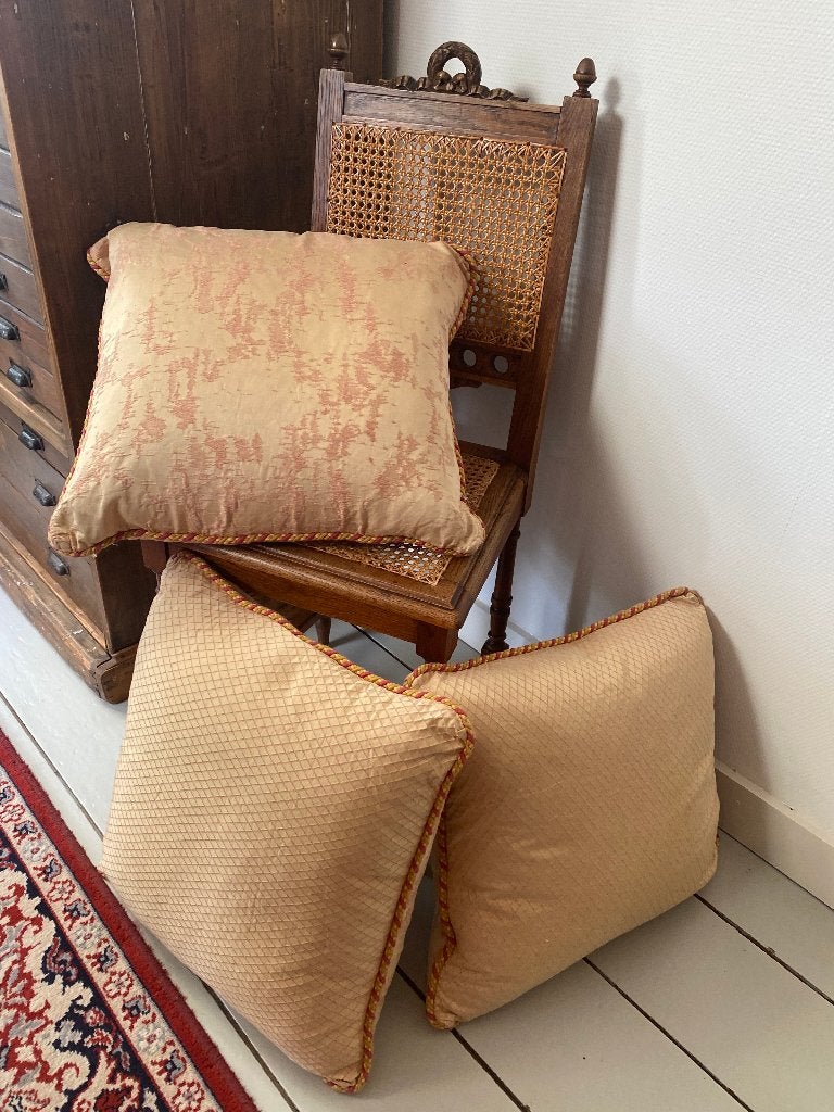 Brocante zijden kussen, mooi afgewerkt - 45x45, Ophalen of Verzenden
