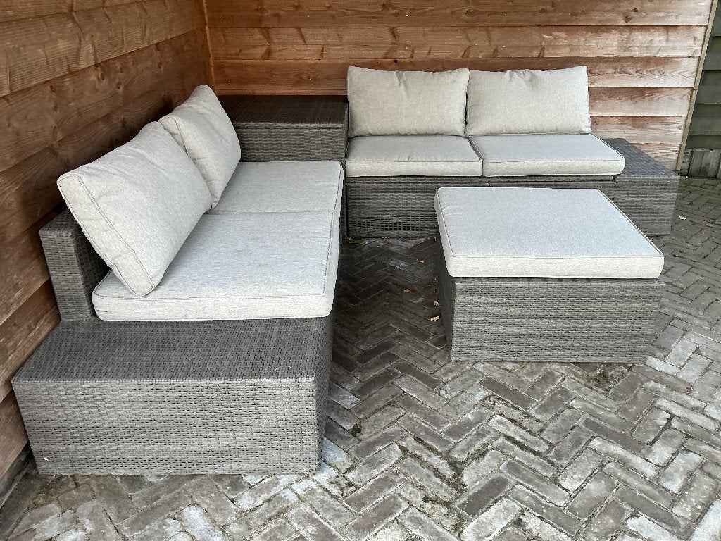 Loungeset met opbergruimte en hoes, Ophalen, 5 zitplaatsen, Kunststof, Gebruikt