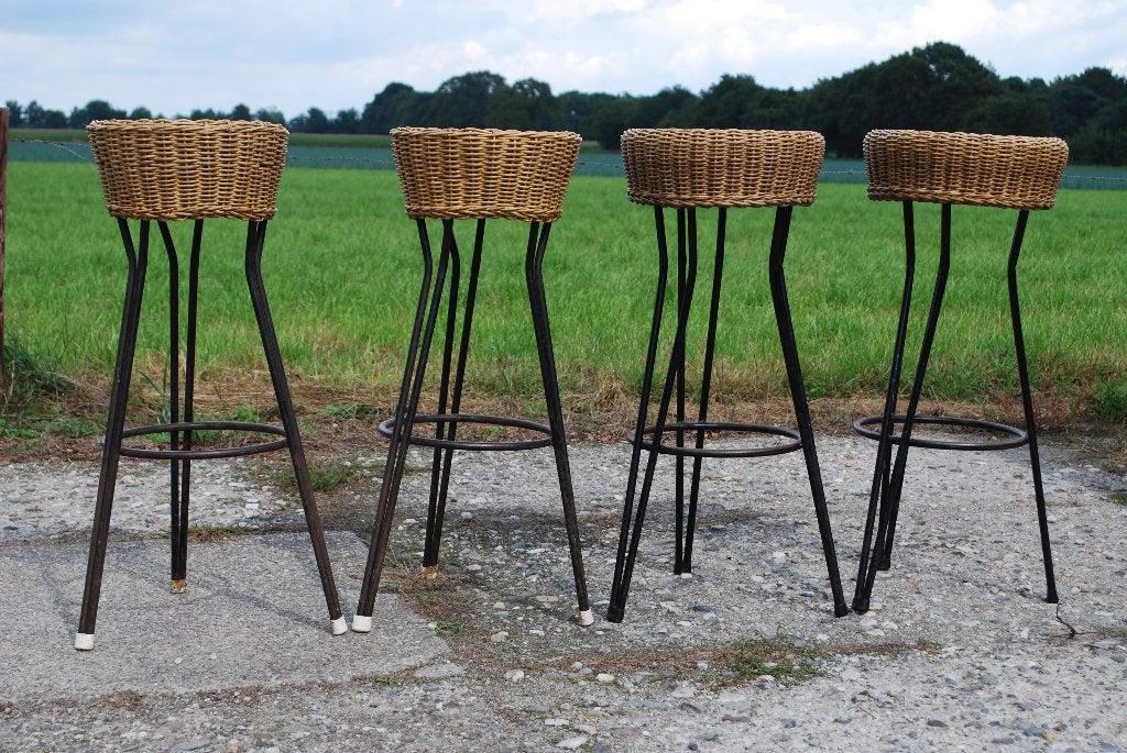 Rotan barkrukken Rohe Noordwolde 1960, Metaal, Gebruikt, Met voetsteun, 60 tot 90 cm