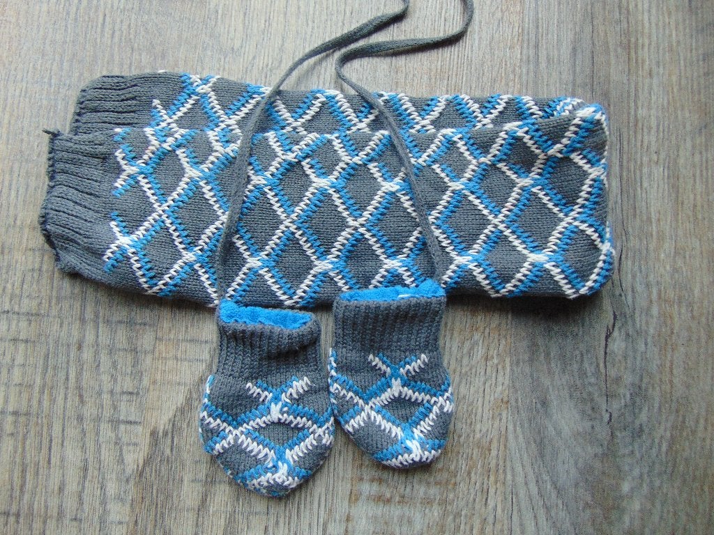 Sjaal met wanten Prenatal grijs met blauw maat 56 / 68, Kinderen en Baby's, Babykleding | Mutsen, Sjaals en Wanten, Setje, Maat 56