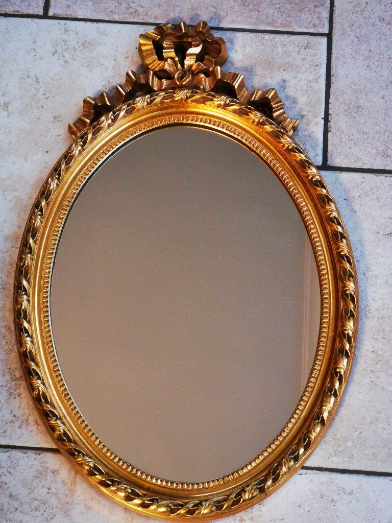 Vintage Ovale Spiegel Barok Lodewijk interieur touw bekroond, Antiek en Kunst, Ophalen of Verzenden, Ovaal, 50 tot 100 cm