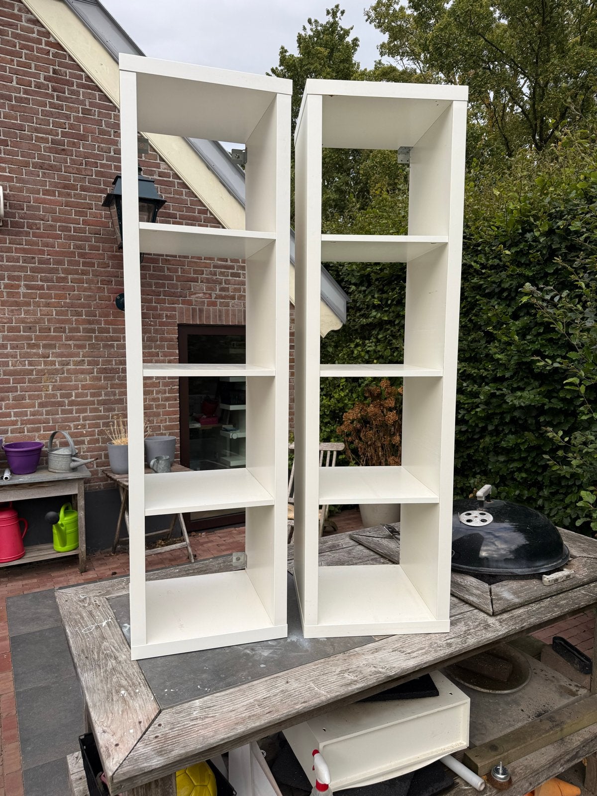 2x IKEA Kallax Boekenkast - Wit, 4 Schappen (147x42x39 cm), Huis en Inrichting, Ophalen, Met plank(en), Minder dan 50 cm, Gebruikt