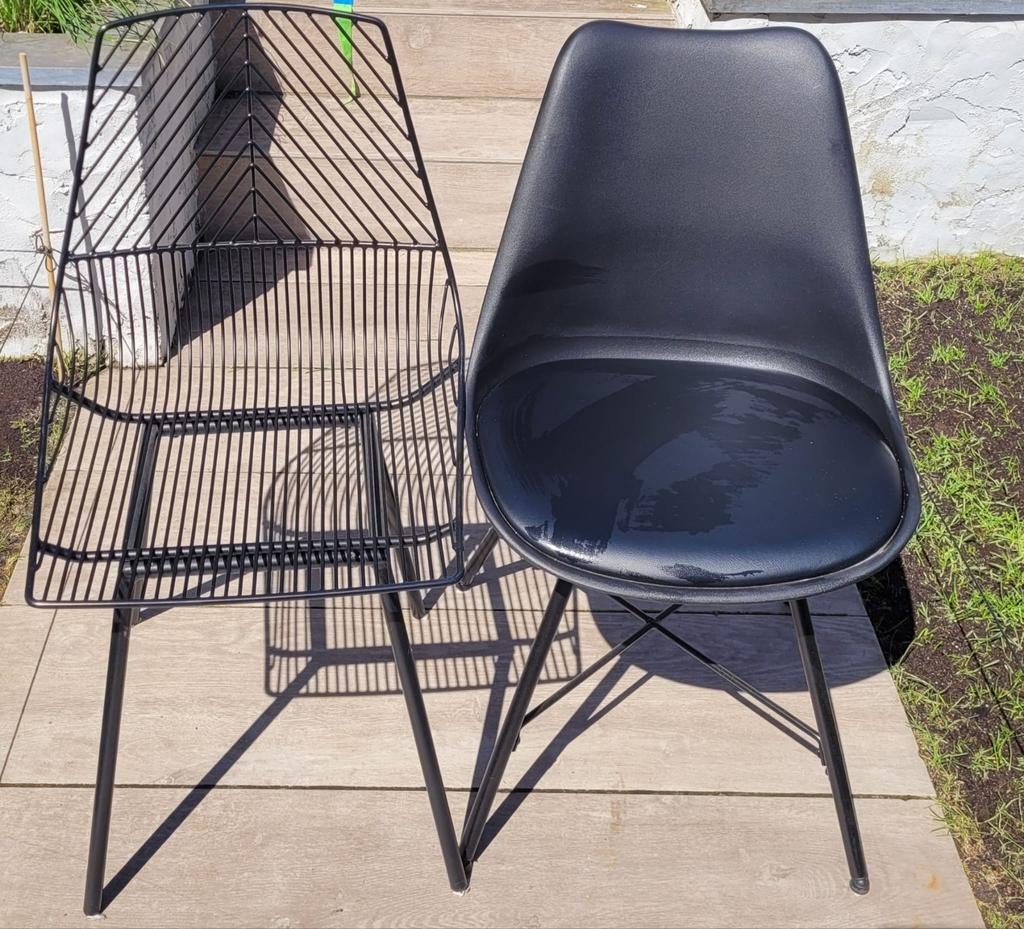 4 zwarte stoelen (van beide 2), Ophalen, Gebruikt, Modern, Industrieel, Zwart