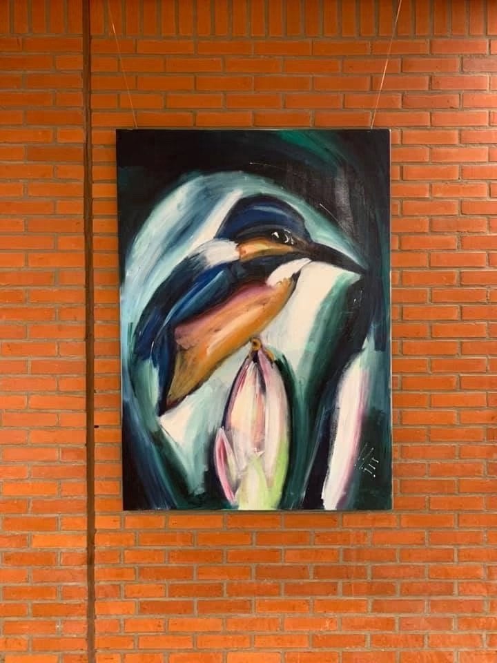 Schilderij IJsvogel door Malou Etienne Boer (Art by M.E.), Antiek en Kunst, Kunst | Schilderijen | Modern, Handgeschilderd, Ophalen of Verzenden