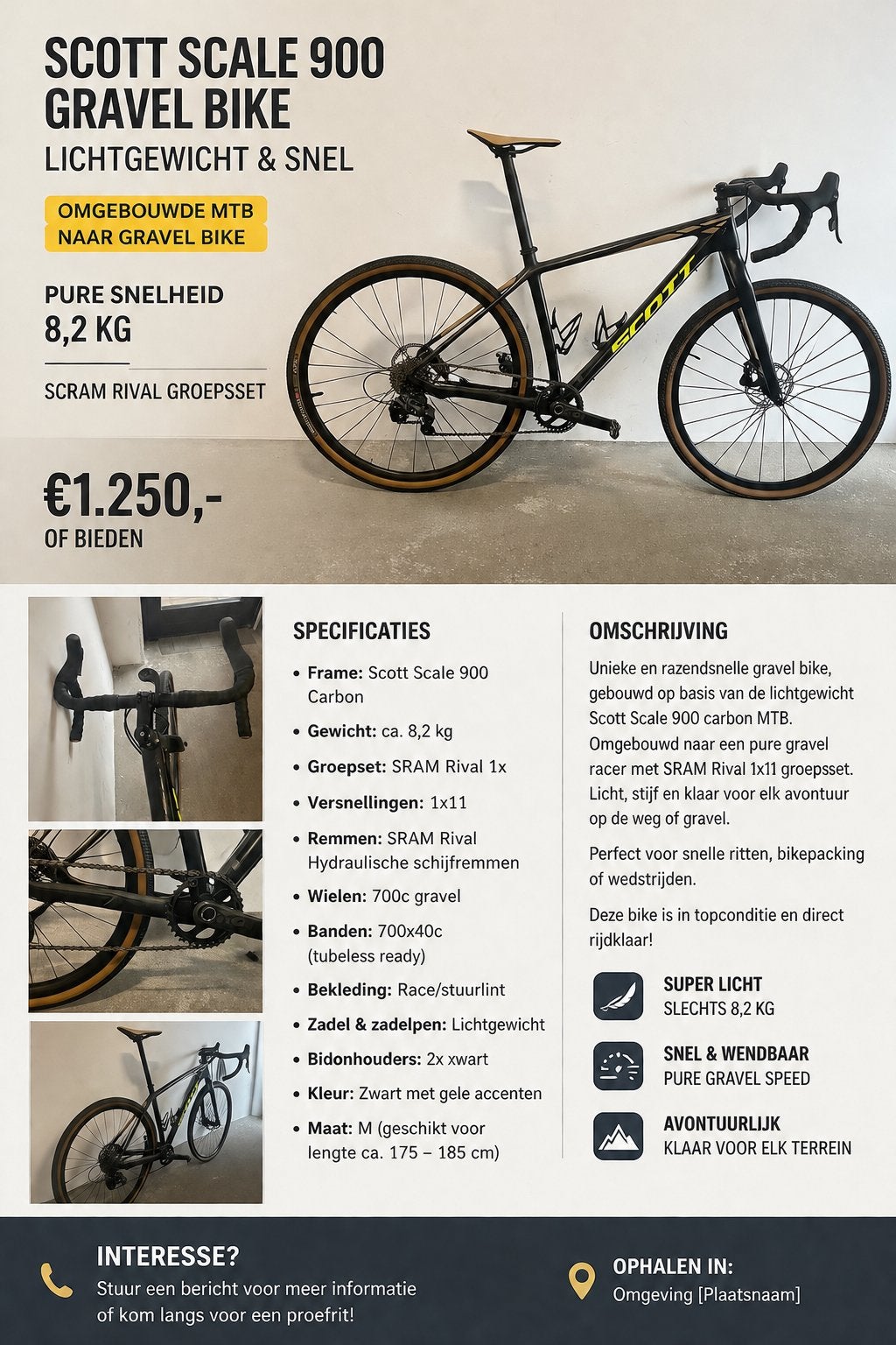 Gravelbike Scott 8,2 kg maat L, Fietsen en Brommers, Elektrische fietsen, 55 tot 59 cm, Ophalen, Zo goed als nieuw, Overige merken